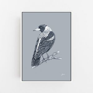 Magpie in Wedgewood Blue | Framed or Unframed Canvas