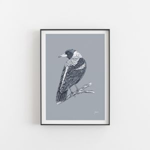 Magpie in Wedgewood Blue | Unframed Art Print