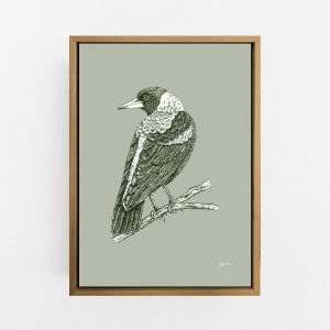 Magpie in Willow Green | Framed or Unframed Canvas