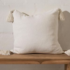 Maja Textured Cotton Cushion with Tassels