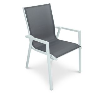 Maldives Sling Dining Chair | Grey Textilene Fabric and Arctic White Frame