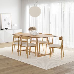 Manhattan 7 Piece Dining Set with Finn Natural Beige Oak Chairs | by L3 Home