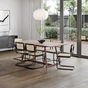 Manhattan 7 Piece Walnut Dining Set with Blaire Rattan Cantilever Chairs | by L3 Home