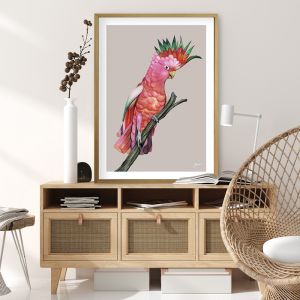 Mardi the Colourful Cockatoo in Pale Slate | Framed Art Print