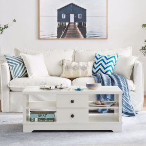 Margaux White Coffee Table with Drawers
