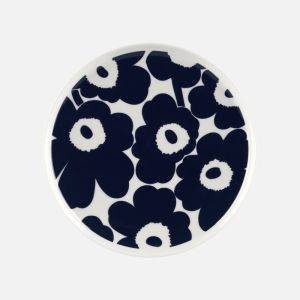 Marimekko Oiva/Unikko Plate | 25cm | White, Dark Blue