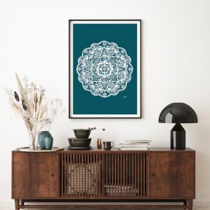 Marrakesh  Décor Mandala in Teal Solid Fine Art Print | by Pick a Pear | Framed