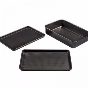 MasterPro Non-Stick Roast & Crisp 3 Pc Set Roasting Pan, Oven and Crisper Tray Black