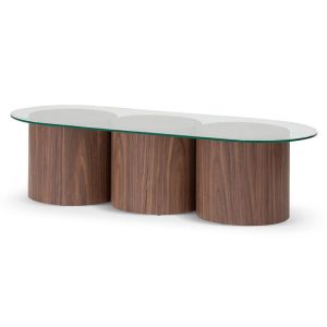 Mathis 1.4m Oval Glass Coffee Table | Walnut