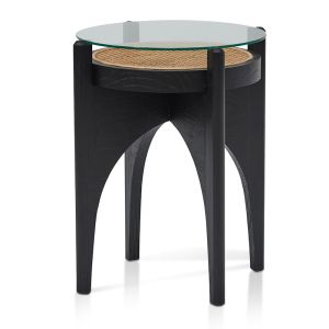 Mcdaniel 50cm Round Glass Side Table | Black