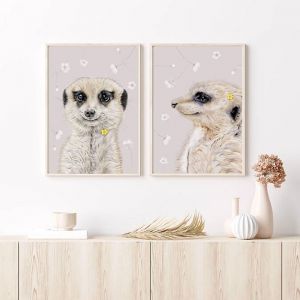 Meerkats & Buttercups Duo | Set of 2 | Art Prints by Popcorn Blue