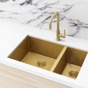 Meir Kitchen Sink - One and Half Bowl 670 x 440 - Brushed Bronze Gold