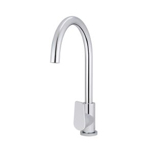 Meir Round Gooseneck Kitchen Mixer Tap with Paddle Handle | Polished Chrome | MK03PD-C