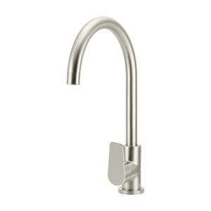 Meir Round Gooseneck Kitchen Mixer Tap with Paddle Handle | PVD Brushed Nickel | MK03PD-PVDBN