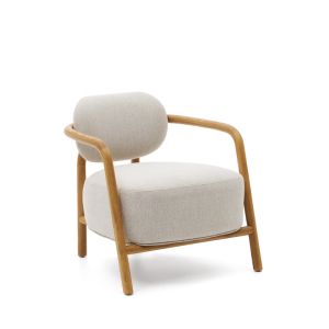 Melqui Beige Armchair in Solid Oak Wood | Natural Finish