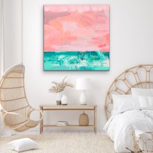 Memories Of You | Hand-Embellished Abstract Pink Aqua Canvas Artwork by Edie Fogarty