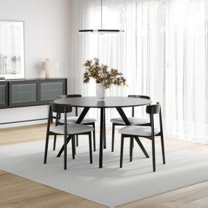 Milari 5 Piece Black Dining Set with Finn Black Grey Oak Chairs | by L3 Home