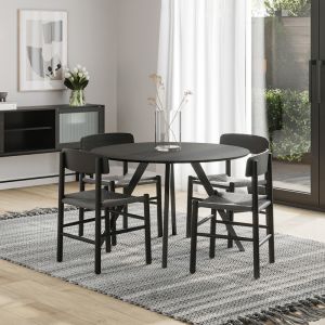 Milari 5 Piece Black Dining Set with Isak Oak Chairs | by L3 Home