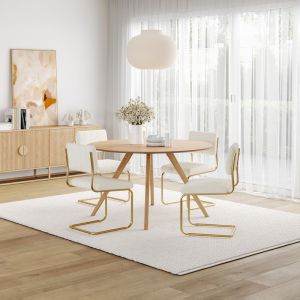 Milari 5 Piece Dining Set with Myah Boucle Gold Cantilever Chairs | by L3 Home