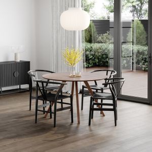 Milari 5 Piece Walnut Dining Set with Arche Black Oak Wishbone Chairs | by L3 Home