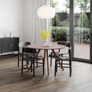Milari 5 Piece Walnut Dining Set with Isak Black Oak Chairs | by L3 Home