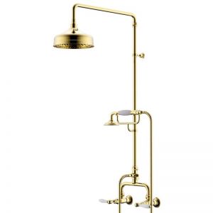 Milli Monument Edit Exposed Twin Telephone Shower Set Lever Porcelain Handles | Brass Gold | Reece