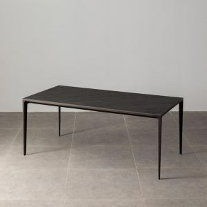 Minimalist 6 Seater Sintered Porcelain Stone Dining Table | Black Sandstone/Bronze | BK Ciandre