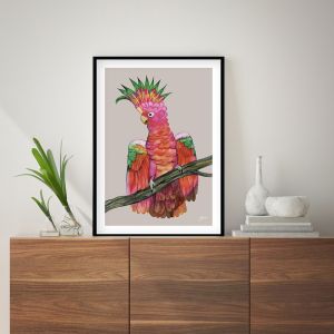 Miranda the Colourful Cockatoo in Pale Slate | Framed Art Print