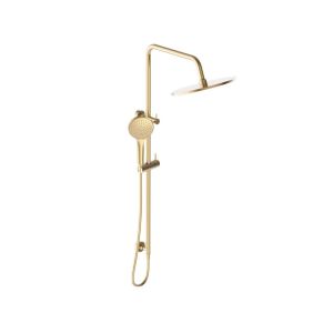 Mizu Drift Twin Rail Shower with 300 Brass Overhead with Top Rail Water Inlet Brushed Gold (3 Star) 