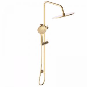 Mizu Drift Twin Waterrail with 300 Brass Overhead Brushed Gold (3 Star) Shower | Reece