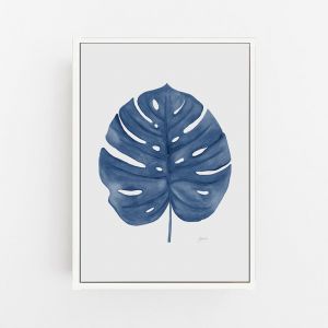 Monstera Living Art Leaf Print | Navy Blue with Whisper Grey Wall Art Print | By Pick a Pear | Canva
