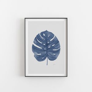 Monstera Living Art Leaf Print | Navy Blue with Whisper Grey Wall Art Print | by Pick a Pear | Unfra