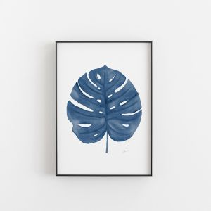 Monstera Living in Navy Blue Wall Art Print | by Pick a Pear | Unframed