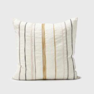 Moro Linen Cushion | Off White with Multicoloured Stitching