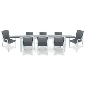 Morocco Extension Table with Maldives Sling Chair Dining Suite | 9pc | Grey/White