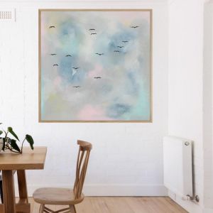Multicoloured Clouds with Black Birds | Framed Canvas Print | CP1001-215 | Colour Clash Studio