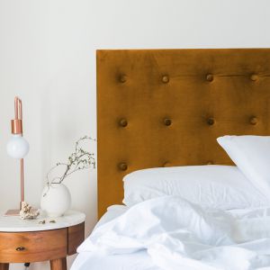 Mustard Velvet Buttoned Upholstered Bedhead | All Sizes | Custom Made by Martini Furniture