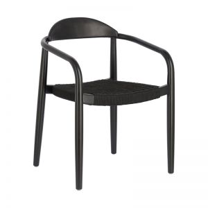 Nina Chair In Solid Eucalyptus | Matt Black Finish With Black Rope Seat