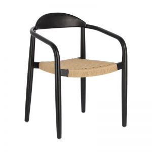 Nina Chair In Solid Eucalyptus Wood | Matte Black Finish With Paper Cord Seat