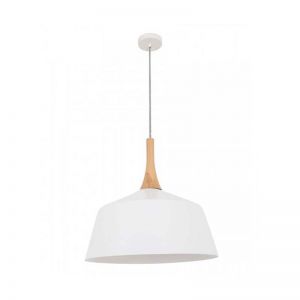 NORDIC Angled Dome Pendant Light  | Large | White with wood detail