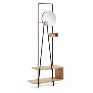 Nostalgic Ash Timber and Metal Mirrored Coat Stand