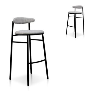 Oneal 65cm Fabric Bar Stool | Set of 2 | Silver Grey and Black Legs