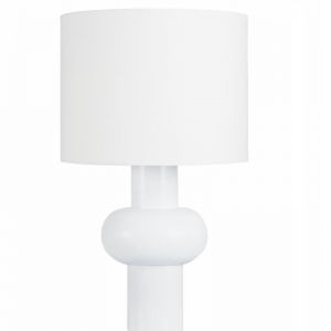 Orson 1 Light Table Lamp in White Wood with White Linen Shade | Beacon Lighting