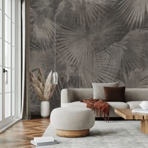 Palm Leaf Fresco | Charcoal | Wallpaper
