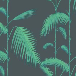 Palm Leaves Wallpaper - Green on Black