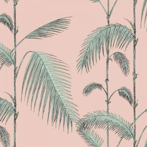 Palm Leaves Wallpaper - Mint on Pink