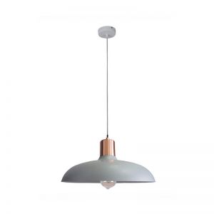 Pastel Flat Dome Pendant Light with Copper Accent | Grey