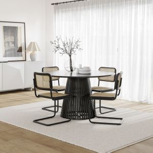 Pedie 5 Piece Black Dining Set with Blaire Rattan Cantilever Chairs | by L3 Home