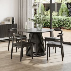 Pedie 5 Piece Black Dining Set with Elba Oak Elbow Chairs | by L3 Home