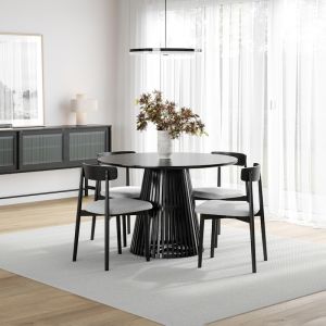 Pedie 5 Piece Black Dining Set with Finn Black Grey Oak Chairs | by L3 Home